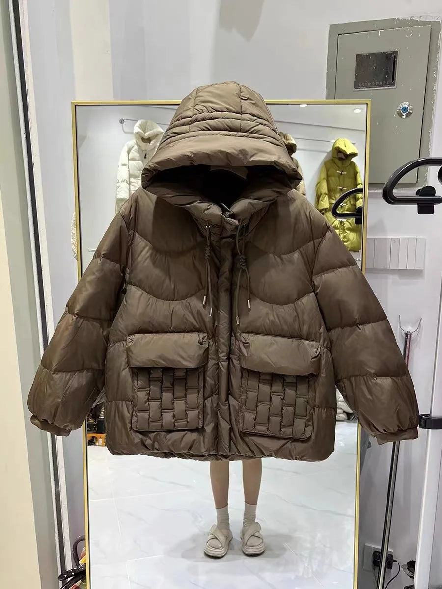 Fashion Hooded Parka Women's Winter Clothes 2023 New Short Bread Jacket CWhite Duck Down Coat Woman Large Size Overcoat