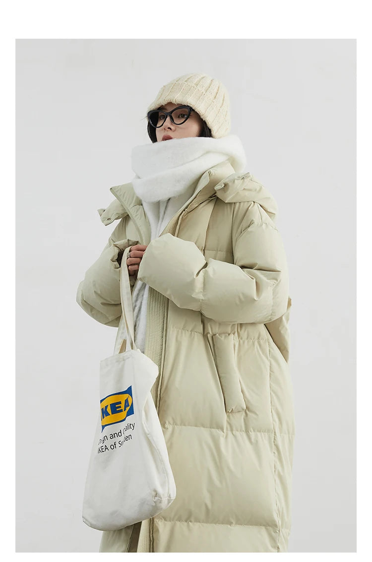 CHIC VEN Fashion Women Down Coats Hooded Thick Loose Solid Female 90 White Duck Down Jacket Ladies Topcoat Autumn Winter 2025