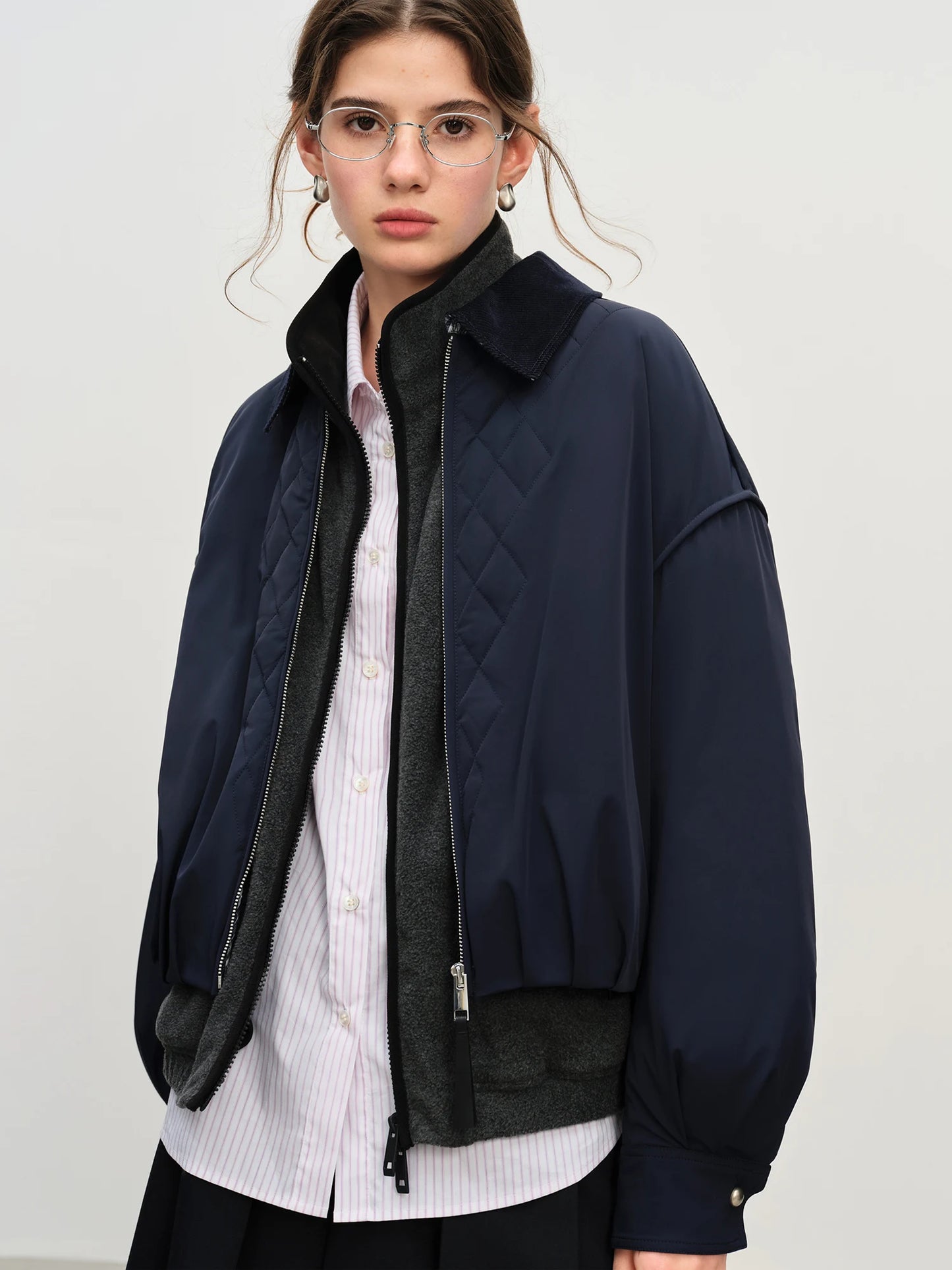 FSLE Barn Style Lightweight Padded Jacket Women's 2025 Winter Vintage Academic Plaid Panel Short Coat Retro College Outerwear