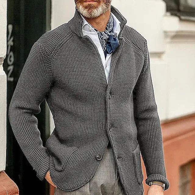 Sweaters Cardigan Men Coat Stand Collar Knitted Open Stitch Full Sleeve Splice Single Breasted Sweater Coats Autumn Winter