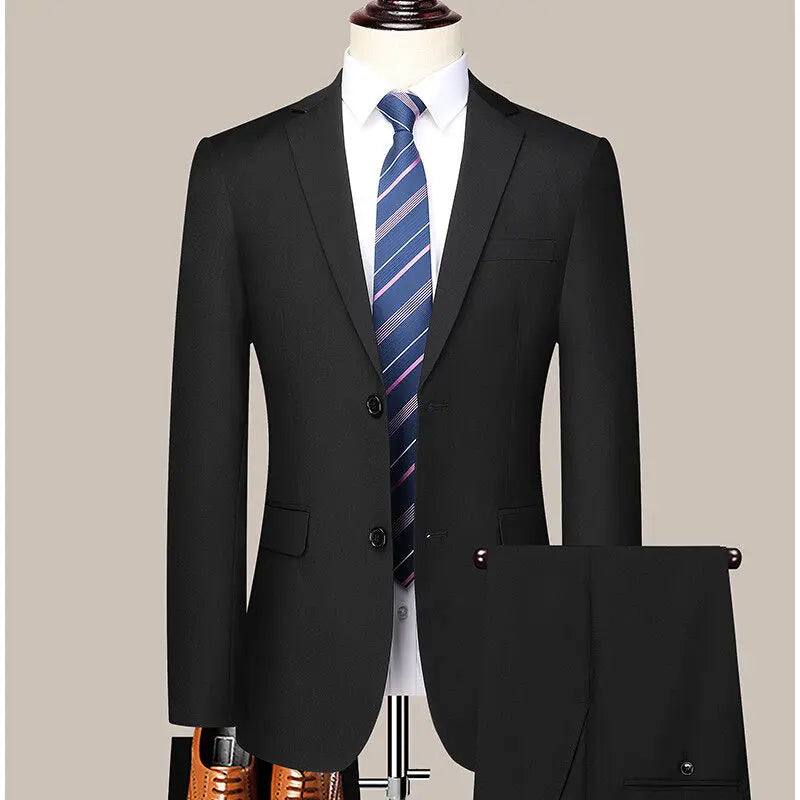 Two button men (suit + trousers) Korean version of fashion slim-fit business professional dress work formal two-piece set