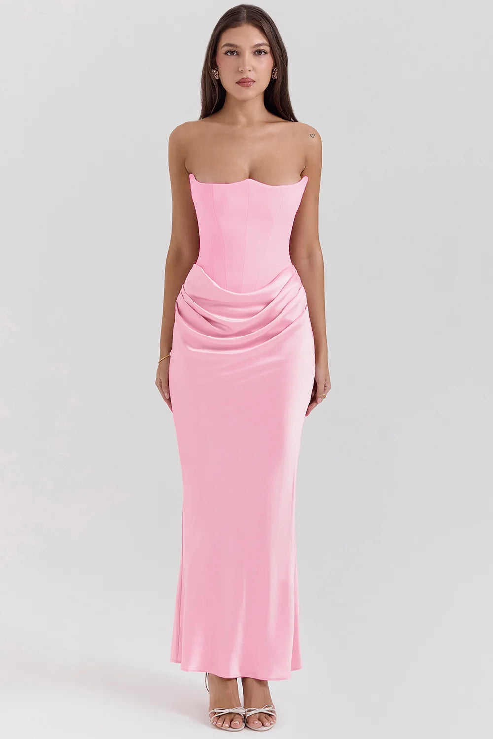 Elegant Mermaid Maxi Dress for Women Formal Occasion Prom Gown Strapless Corset Ruched Long Dress Party Evening Dress Lady Robe