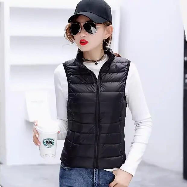 Autumn Ultra Lightweight Portable Tank Top Sleeveless Duck Down Coat Slim Fit Standing Collar Women's Down Vest Women's Coat