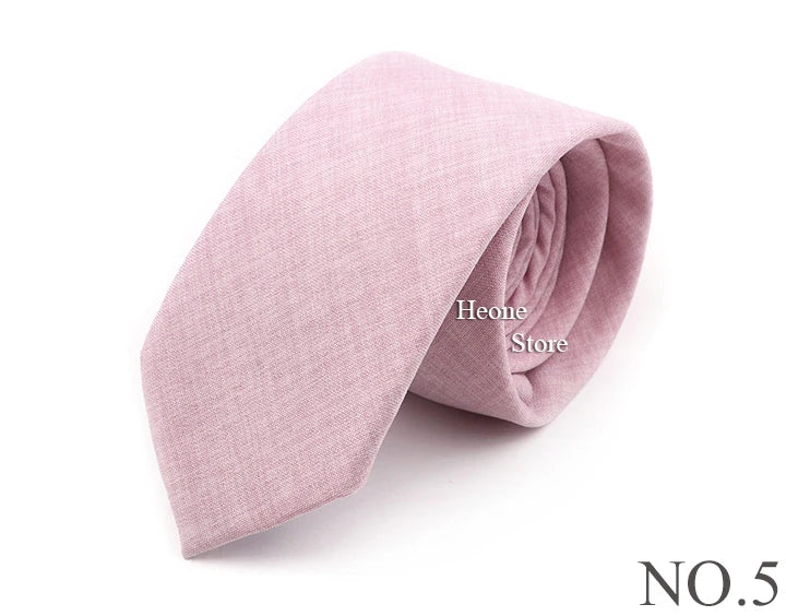 Novelty New Solid Color Ties For Men 100%Cotton Handmade High Quality Necktie Pink Green Orange 6.5cm Skinny Slim Ties Accessory