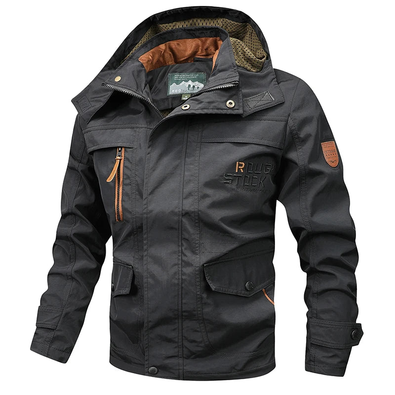 Spring Autumn New Men Windproof Casual Jacket Coat Detachable Hat Jacket Men Multi-Pocket Waterproof Military Jacket Male M-5XL