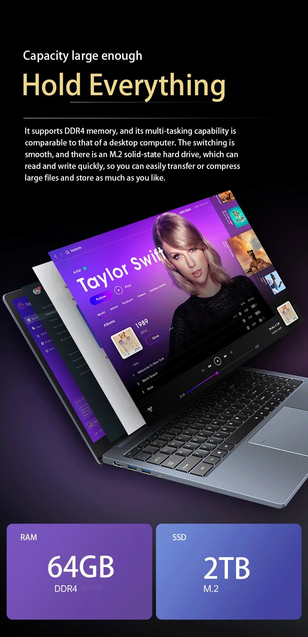 15.6 Inch Laptop Intel Core i9-12900H/i9-10885H Windows 11 Por 2*DDR4 2*M.2 SSD Ultrabook Computer Fingerprint Unlock WIFI5 BT