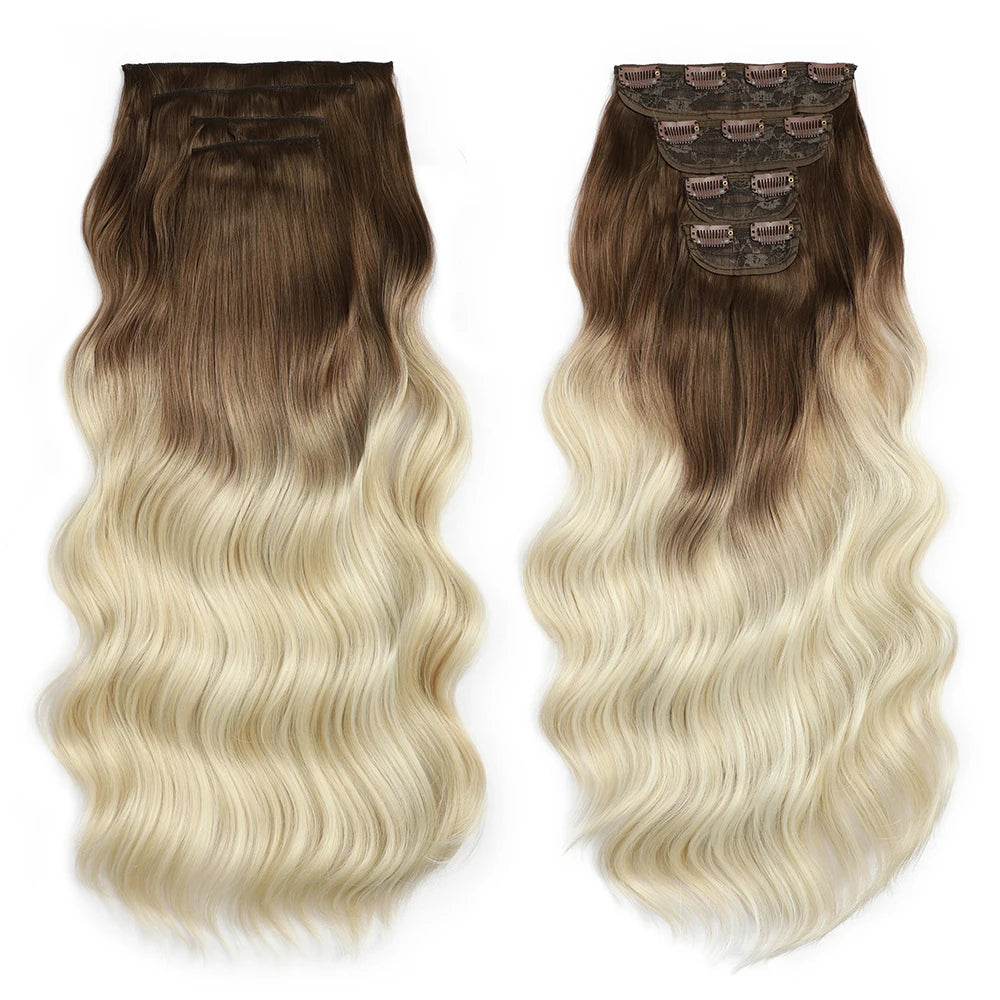 Clip In Hair Extensions 4PCS Full Head 22 Inch Long Curly Wavy Synthetic Hair Pieces Natural Wavy For Women Girls Hair