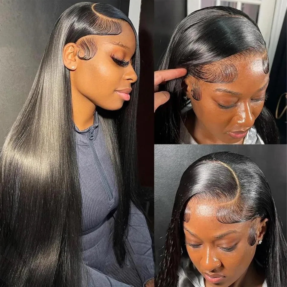 Straight Human Hair Wig Glueless 13X6 Hd Lace Frontal Wigs 40 Inch Lace Front Wigs Brazilian 250 Density Natural Color For Women