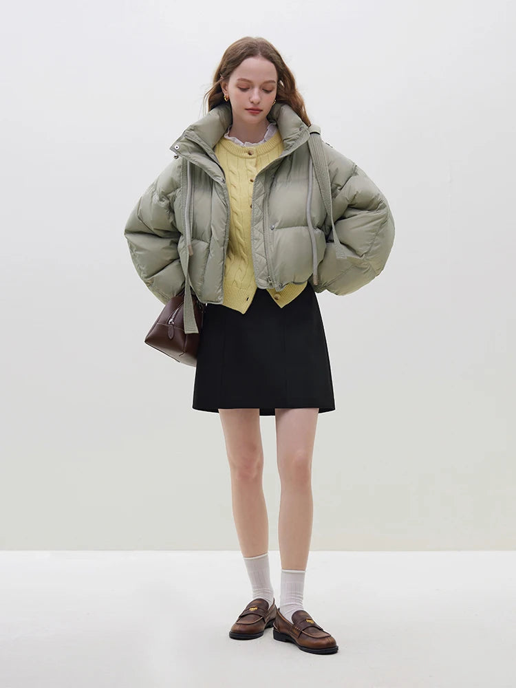 FSLE Classic Style Commuter 100-150G Short White Goose Down Jacket for Women 2023 New Winter Bat Sleeve Loose Warm Jacket Female