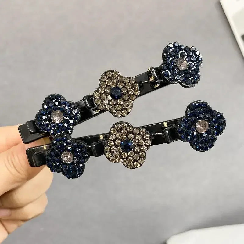 1PC Fashion Four-leaf Clover Braided Hair Finishing Side Clip Sparkling Crystal Stone Braided Hair Clips Forehead Bangs Clip