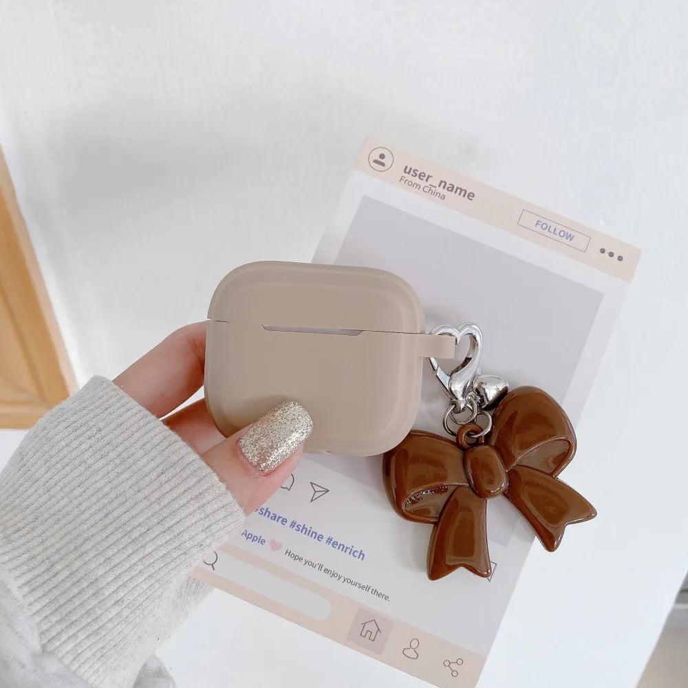 Fashion Chocolate Case For Airpods Pro 3 2025 Case Soft Silicone Earphone Cover For Airpods 4 3 2 1 Pro 2 With Bowknot Keychain