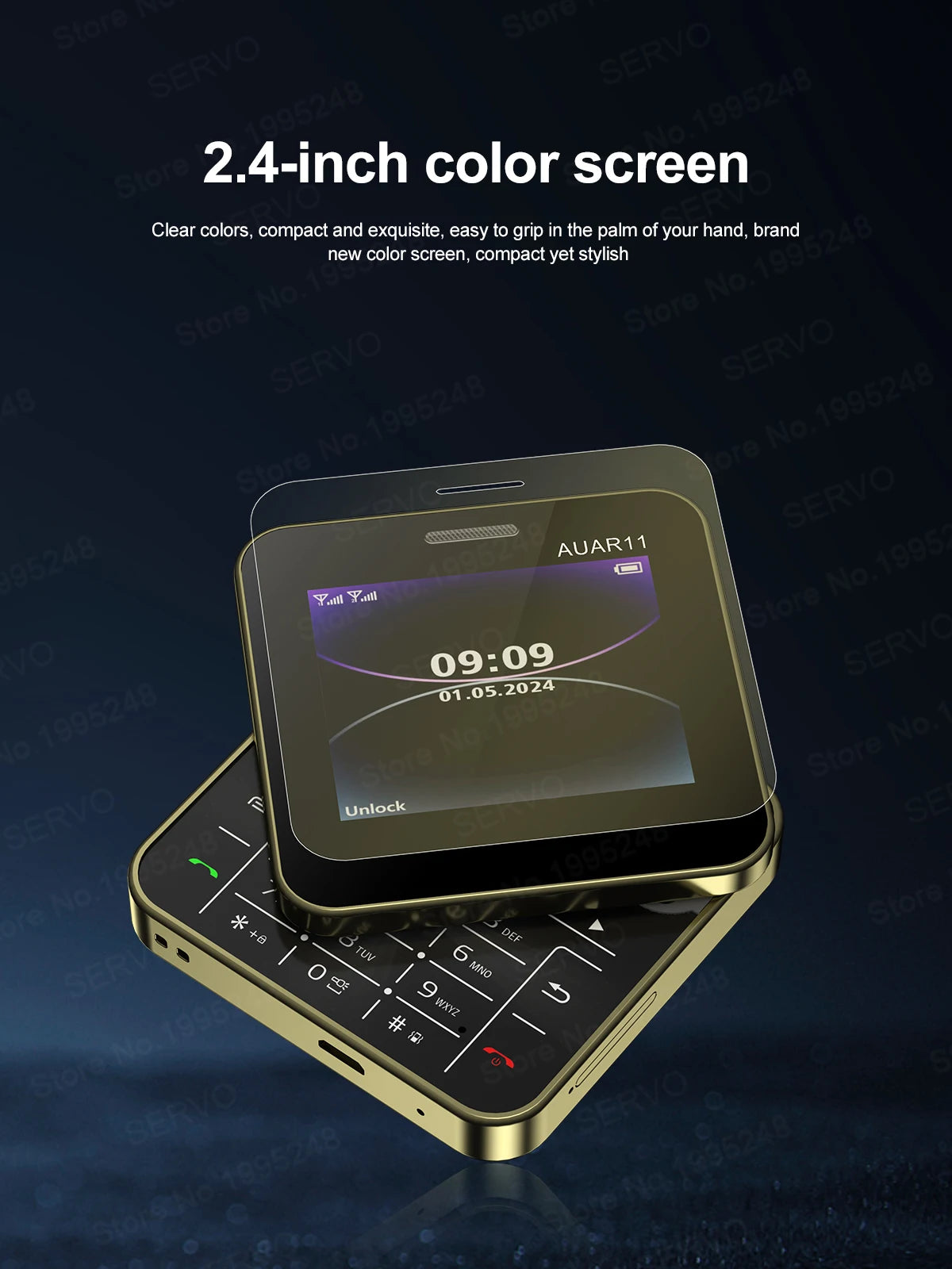 SERVO AUAR11 Rotating Mobile Phone 2 SIM Stadby Torch Speed Dial Magic Voice FM Radio 2G GSM 2.4" Slide Screen Small Cellphones