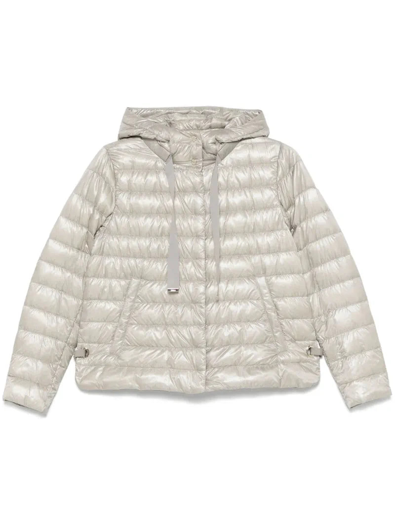 2025H new style pure color drawstring hooded temperament commuting light and thin down jacket