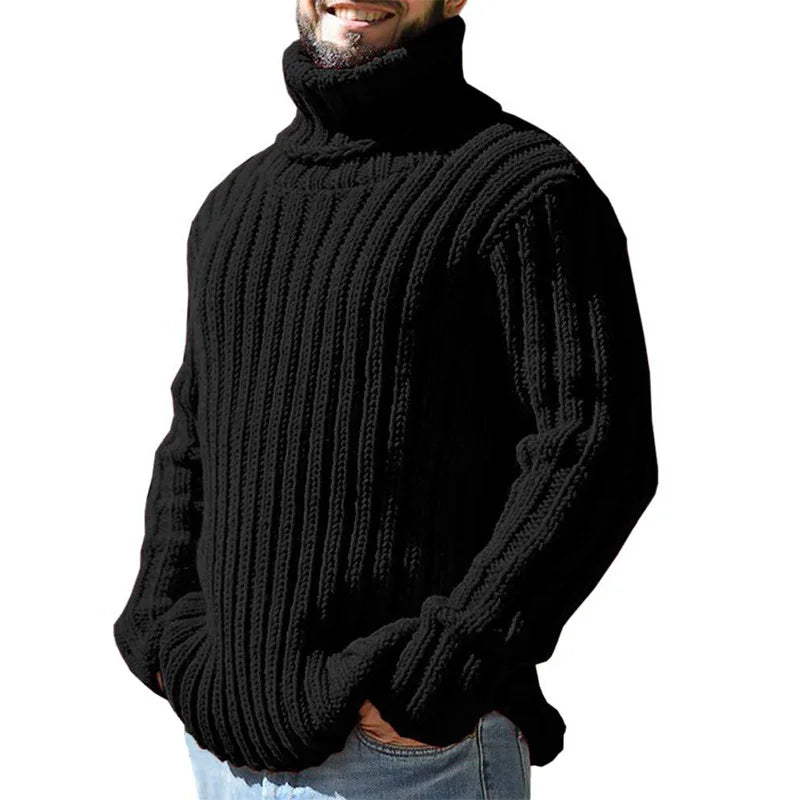 Pullovers Men Sweaters Turtleneck Knitted Tops Full Sleeve Knit Solid Sweater Top Splice Casual Loose Regular Autumn Winter