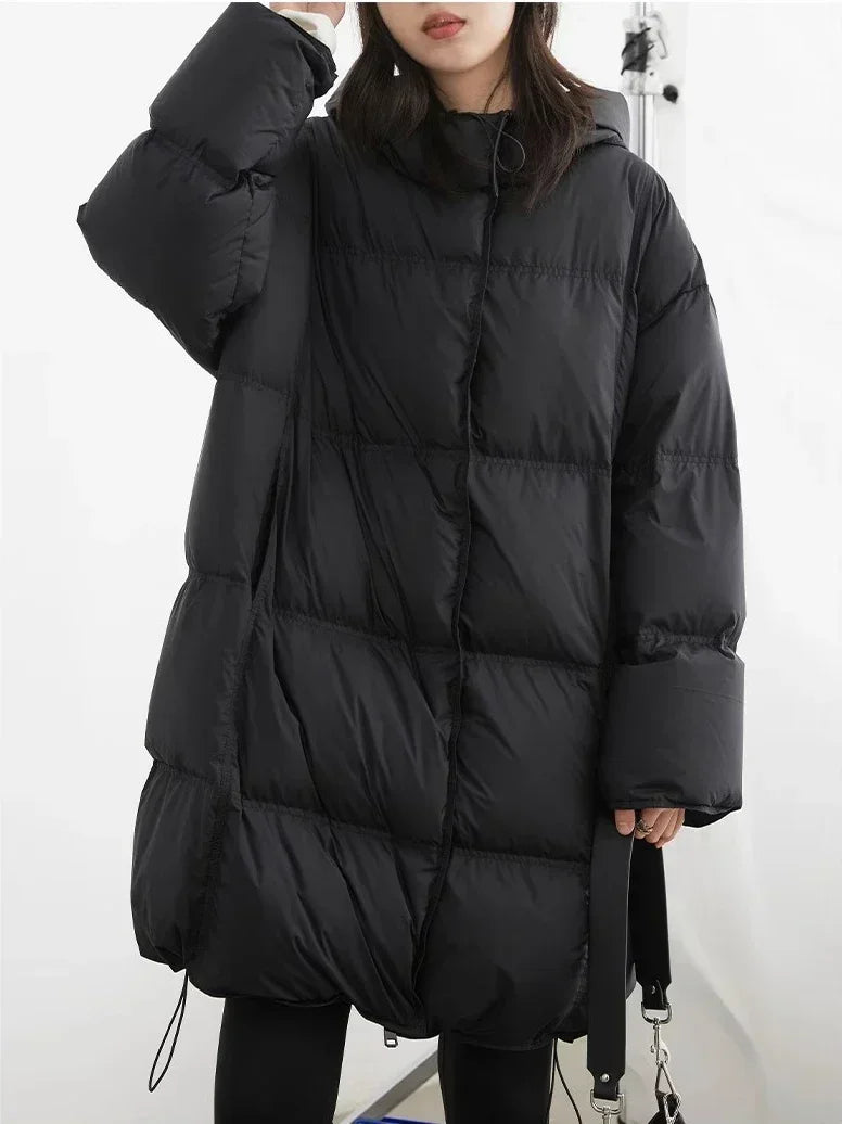 CHIC VEN Women Down Coats Loose New 90 White Duck Down Jacket Medium Long Hooded Female Down Jacket Autumn Winter 2024