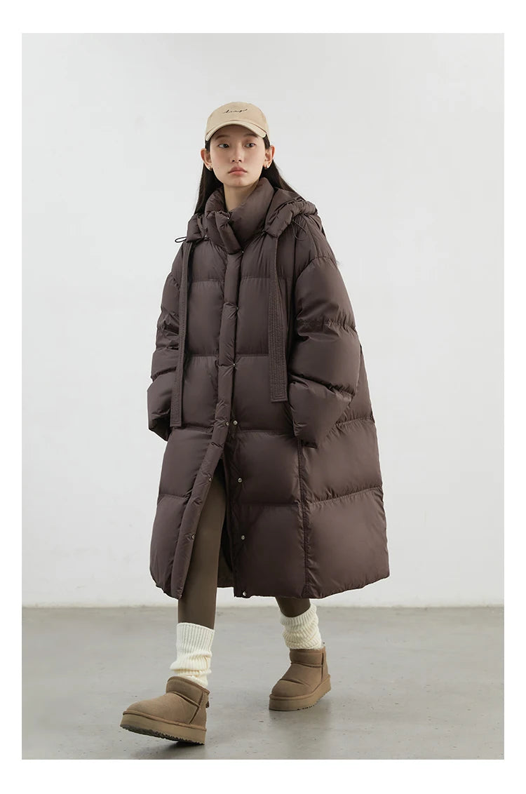 CHIC VEN New Women Down Coats Solid Loose Casual Hooded Down Jacket Female Soft 90 White Duck Down Coat Thick Autumn Winter 2024