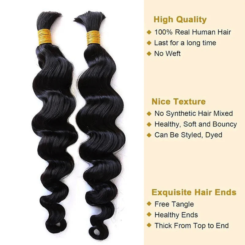 100g Human Hair Bulk for Braiding 16-26 inch Loose Deep Wave Natural Black Indian Remy Boho Braids Hair Bulk Extension Bobbi