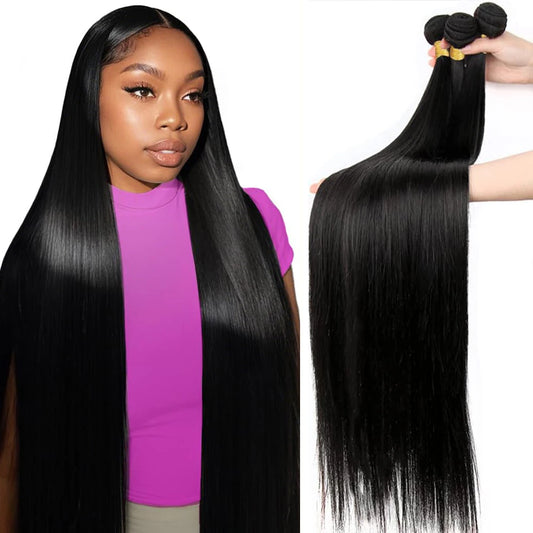 Straight Human Hair Bundles Unprocessed 12A Brazilian Remy 100% Human Hair Extensions Natural Black 8-30 Inch 1/3/4pcs Bundles
