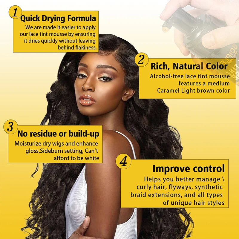 GOIPLE 200ML Lace Tint Mousse for Wig Grids Concealer Waterproof Melt Lace Dye Front Tint Spray Foam Quick Dry Wig Knots Healer