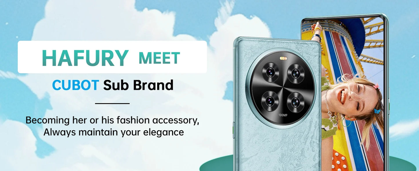 CUBOT HAFURY Meet Unlocked Smartphone-Helio G99,24(12+12)+256GB,6.67"-120Hz,100MP+32MP,Android13,5100mAh/33W,Dual SIM 4G/NFC/GPS