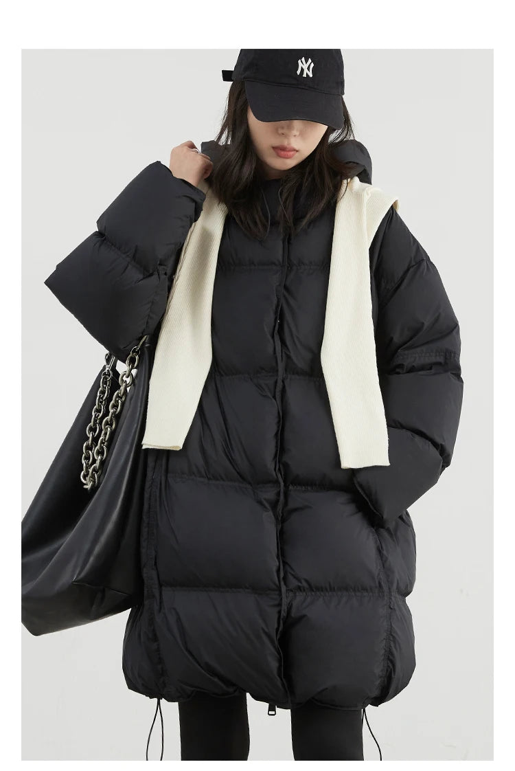 CHIC VEN Women Down Coats Loose New 90 White Duck Down Jacket Medium Long Hooded Female Down Jacket Autumn Winter 2024