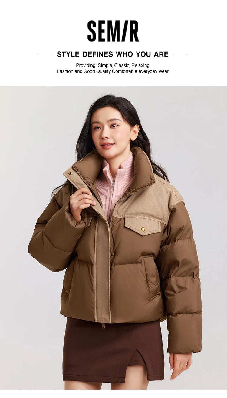 Semir Down Jacket Women Waterproof Patchwork Oversize Stand Collar 2025 Winter New Trendy Coat