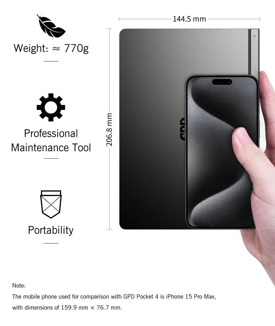 New 2025 version! GPD Pocket 4 8.8-inch AMD AI 9 HX 370 64GB RAM 2TB NVMe 2.5K resolution 144Hz refresh rate Gaming Mini Laptop