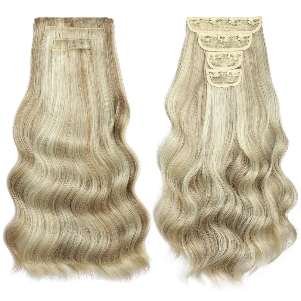 Clip In Hair Extensions 4PCS Full Head 22 Inch Long Curly Wavy Synthetic Hair Pieces Natural Wavy For Women Girls Hair