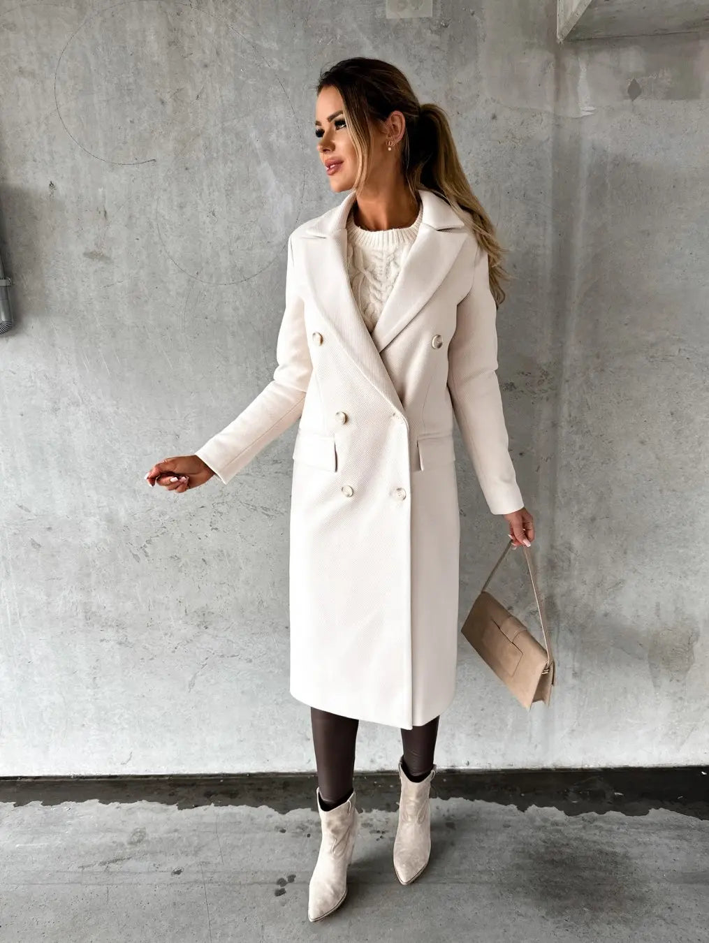Women's Clothing Autumn and Winter New Simple Long-sleeved Double-breasted Woolen Coat for Women