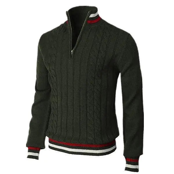 Men Pullovers Sweaters Turtleneck Zipper Thick Tops Full Sleeve Splice Simple Slim Fit Top Knit Casual Regular Autumn Winter