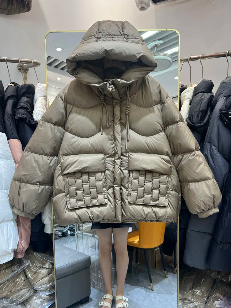Fashion Hooded Parka Women's Winter Clothes 2023 New Short Bread Jacket CWhite Duck Down Coat Woman Large Size Overcoat
