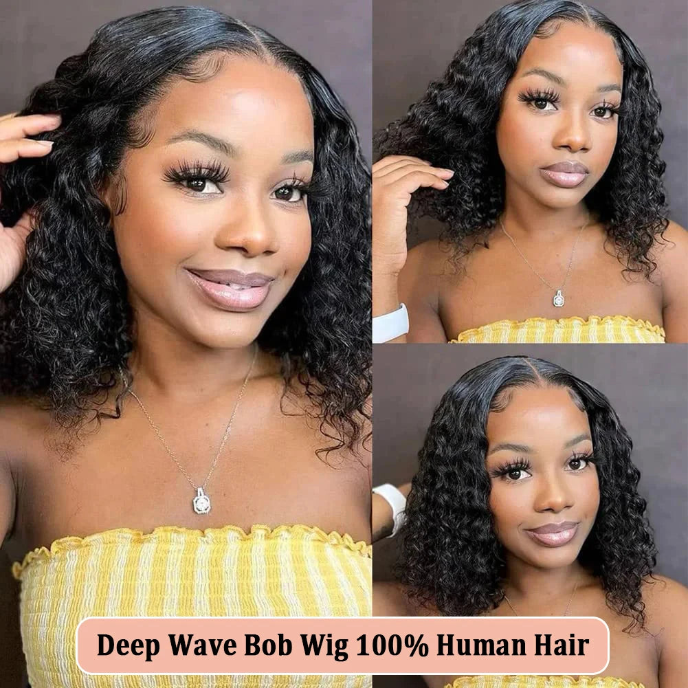 230 Density Short Bob Wig 13x4 HD Transparent Lace Human Hair Wigs Brazilian Lace Front Wig Deep Wave Human Hair Wig For Women