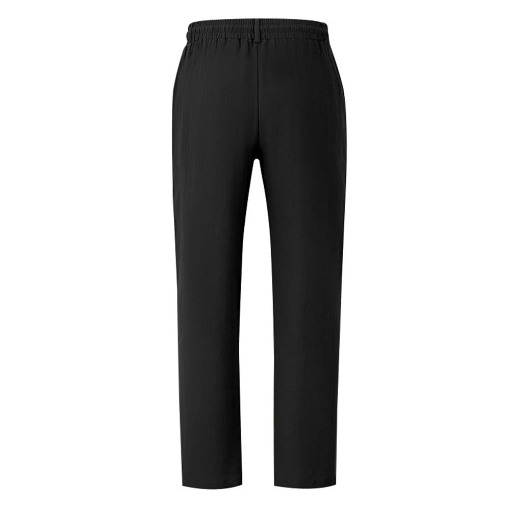 Autumn New Men's Cotton Pants Solid Color Button Drawstring Design Casual Loose Fit Cozy Trousers Simple Style Long Pants