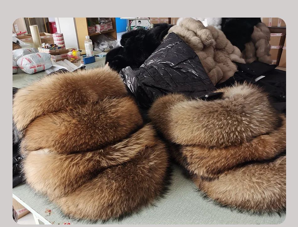 Maomaokong 2022 Women Winter Black Loose Long Down Jacket  Real Fox Fur Collar Hooded Fashion Waterproof Female Extra Large Coat