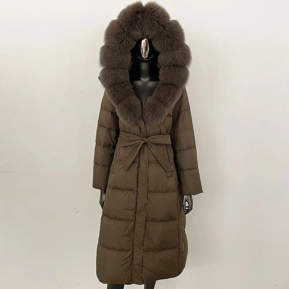 Down Jacket Winter Long Hooded Puffer Jacket Women Warm Thickened Real Fox Fur Collar White Duck Down Jacket Waterproof Parkas