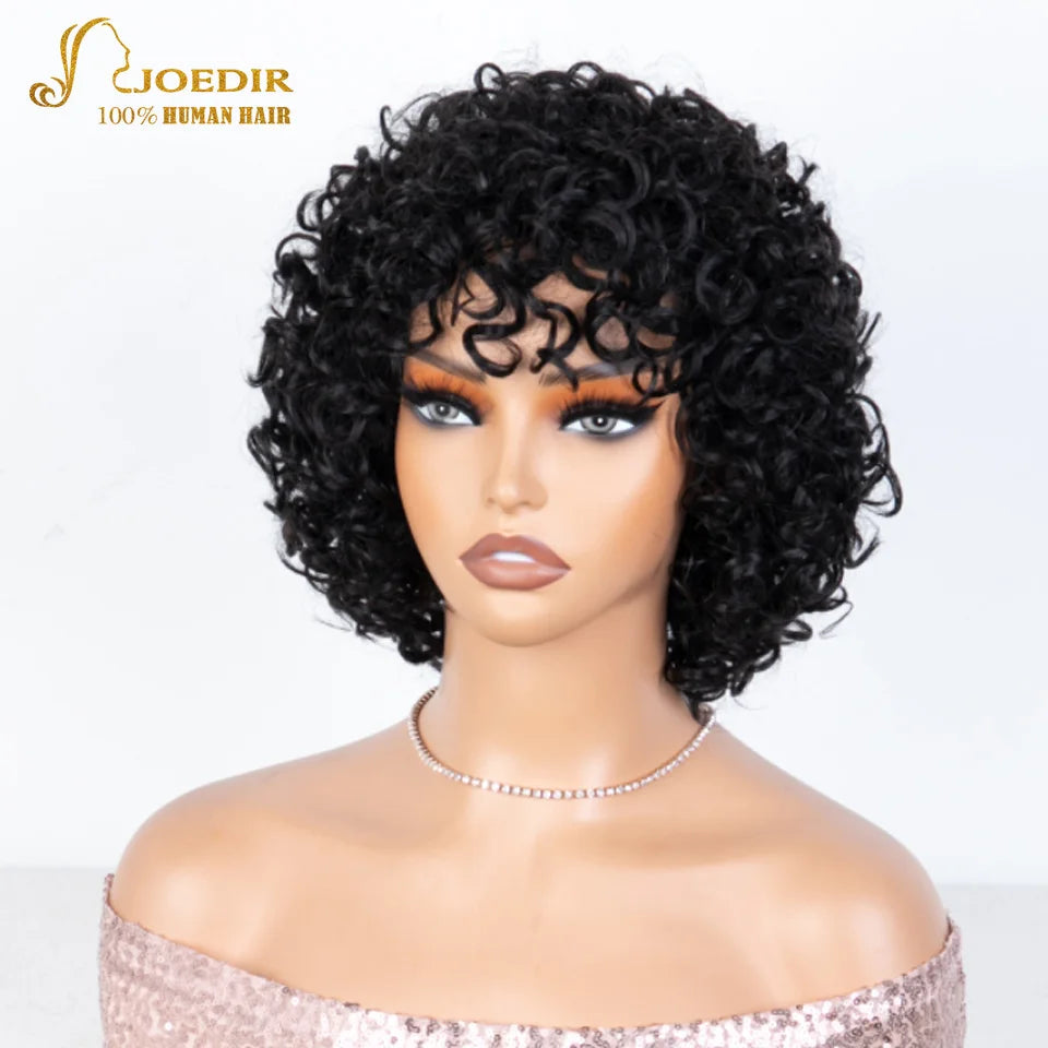 Joedir Black Short Afro Kinky Curly Bob 100% Human Hair Wig For Women Brazilian Remy Hair Full Machine Made Wear to go Daily Wig