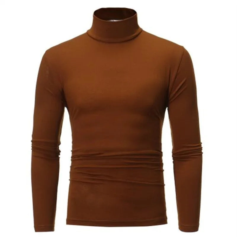 Autumn  Winter Men's High Neck T-shirt Slim Fit Fashion High Elastic Long Sleeve Cotton Casual Breathable Apparel Pullover