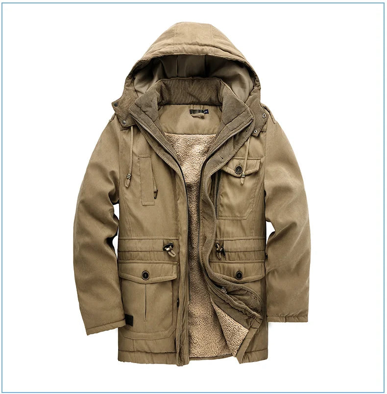 LZLLTT Men Winter Warm Parkas Mens Fleece  Jacket Parkas Men Casual Cotton Outdoor Fur Trench Padded Jackets Coats