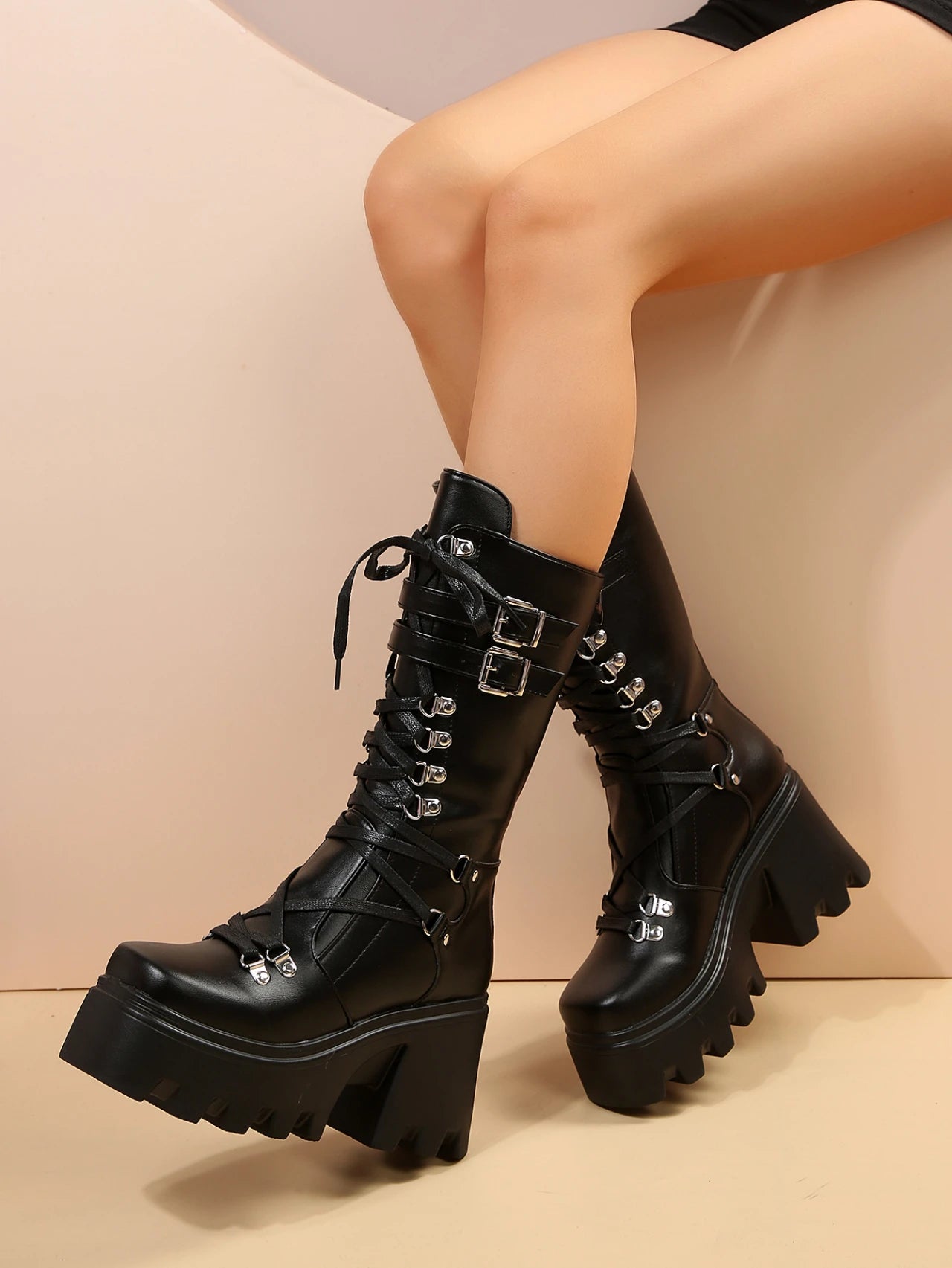 New Designer Gothic Shoes for Womens Botas Women High Boots Cosplay Mid-calf Boot High Platform Wedges Boot 2024 Autumn Winter