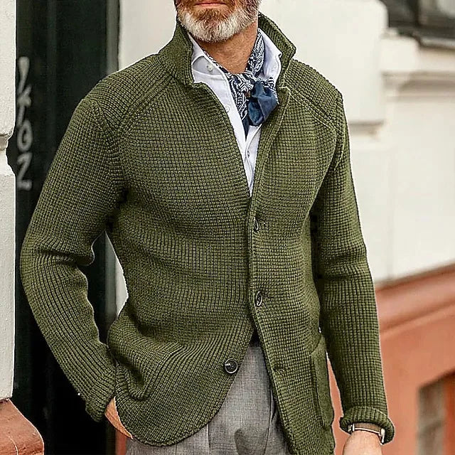 Sweaters Cardigan Men Coat Stand Collar Knitted Open Stitch Full Sleeve Splice Single Breasted Sweater Coats Autumn Winter
