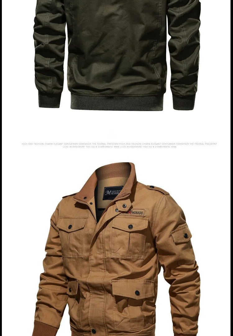American style jacket for men's spring and autumn 2024 newmulti pocket outdoor pure cotton casual workjacket stand up collar top