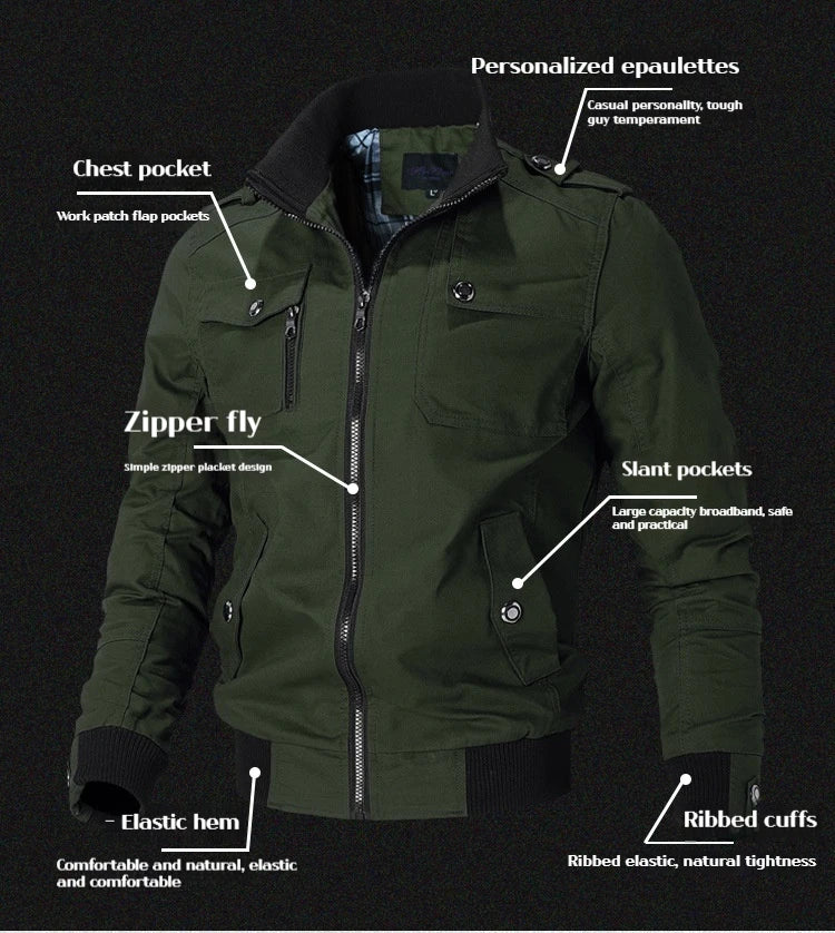 Spring and Autumn New Men's Plus Size Workwear Jacket Korean Version Trendy Slim Fit Military Top Casual Windproof Warm Jacket