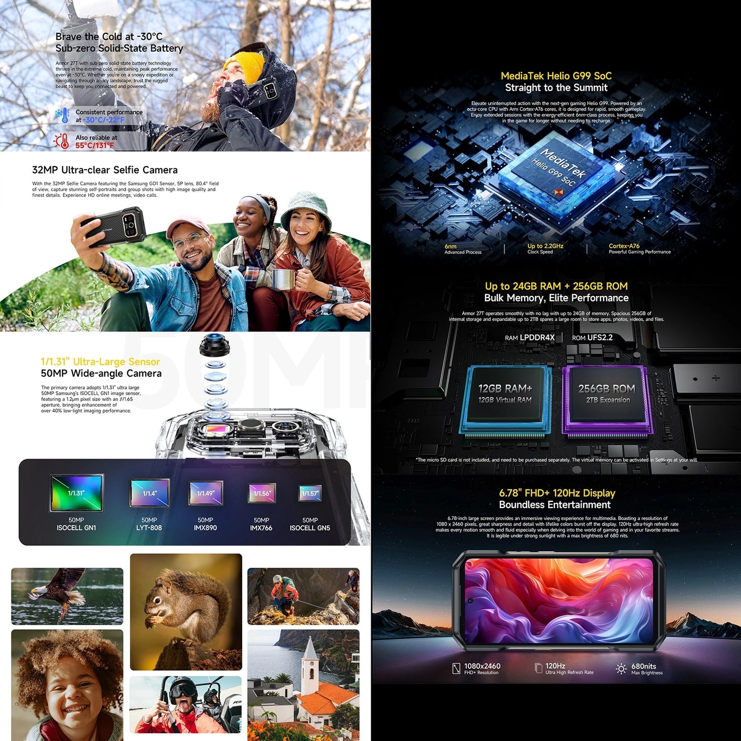 Ulefone Armor 27T Rugged Phone Thermal Imager 12GB+256GB 10600mAh 6.78'' Android 14 Helio G99 Night Vision 4G NFC Smartphone