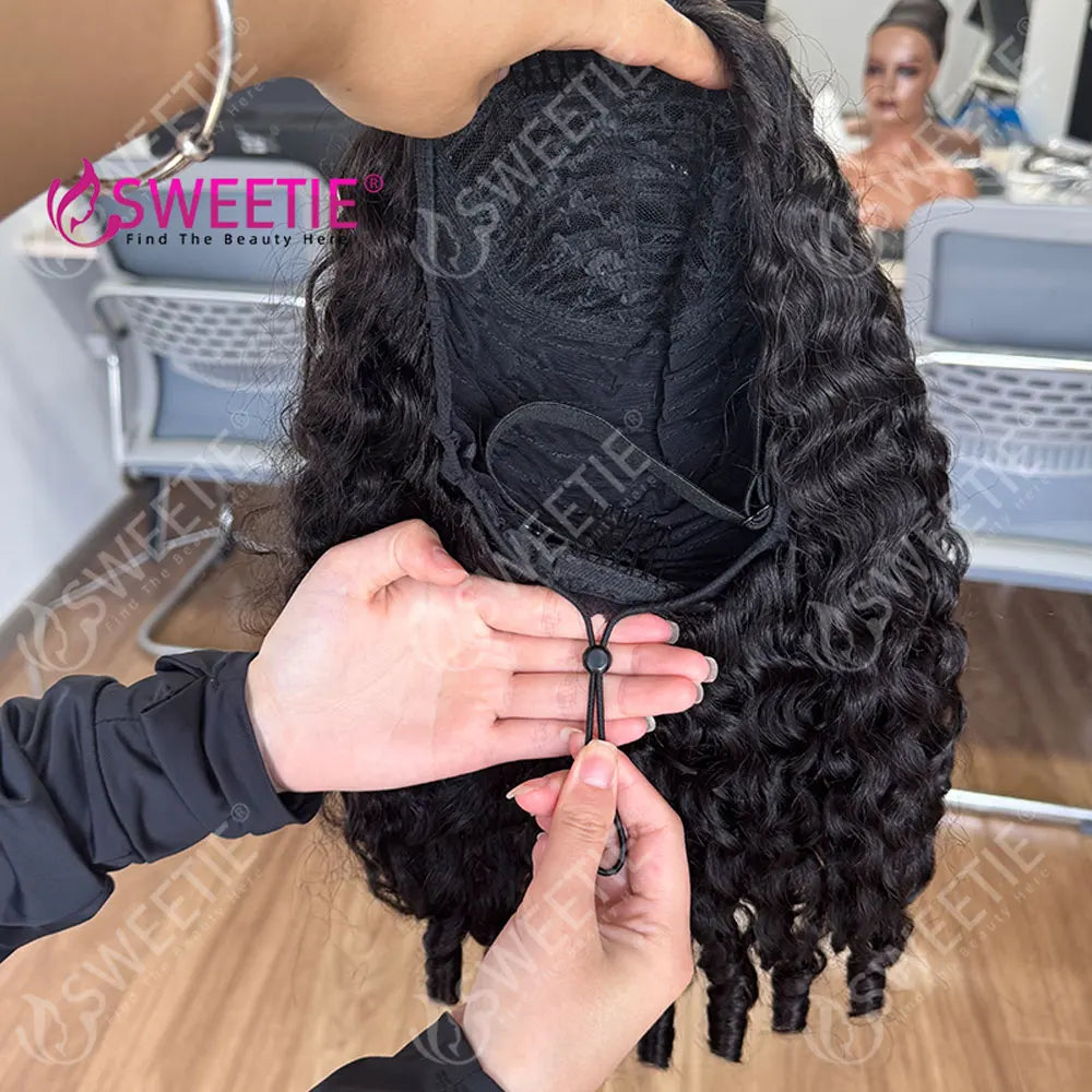 12A Glueless Burmese Pixie Curly Human Hair Wigs Flip Over Wig With Drawstring Curly Wig Invisible Hairline 3 In 1 Half Wigs