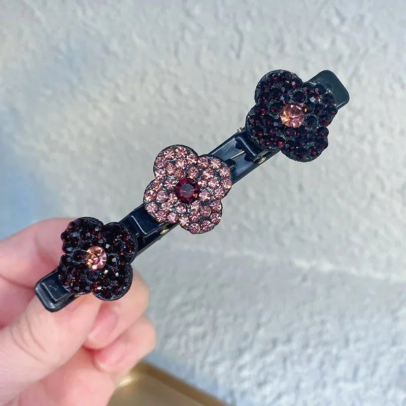 1PC Fashion Four-leaf Clover Braided Hair Finishing Side Clip Sparkling Crystal Stone Braided Hair Clips Forehead Bangs Clip