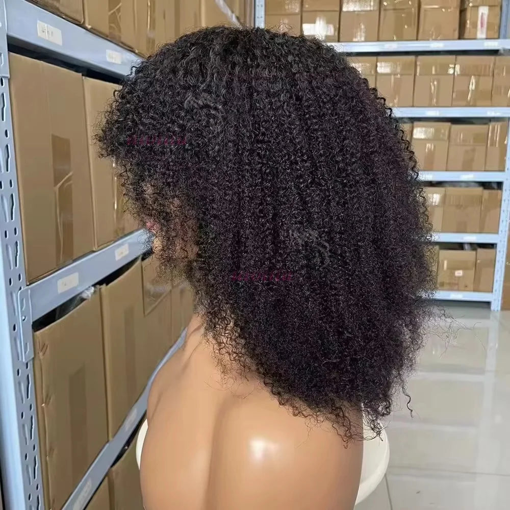Super Double DrawnAfro Kinky Curly 100% Human Hair 16 Inch Full Machine Wig For Black Women Brazilian Virgin Hair Remy Hair Soft