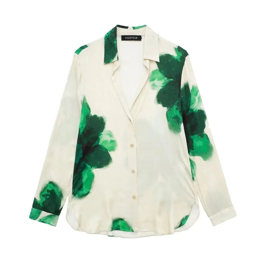 HH Women Fashion Floral Print Blouse Pant Sets Long Sleeve Lapel Shirt Drawstring Wide Leg Trousers Female Streetwear Suit