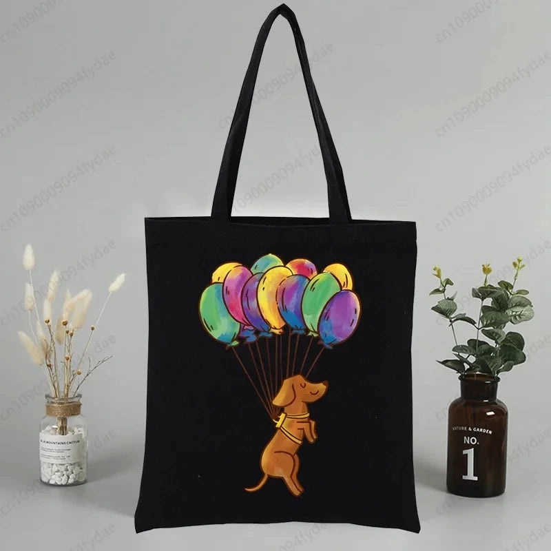 Dachshund Teckel Cute Dog  Canvas Tote Bag Printed Cartoon Reusable Cloth Bag Handbag Shopping Shoulder Bags Handbags Women
