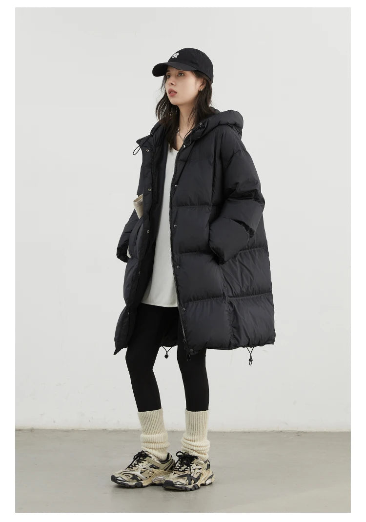 CHIC VEN Women Down Coats Loose New 90 White Duck Down Jacket Medium Long Hooded Female Down Jacket Autumn Winter 2024