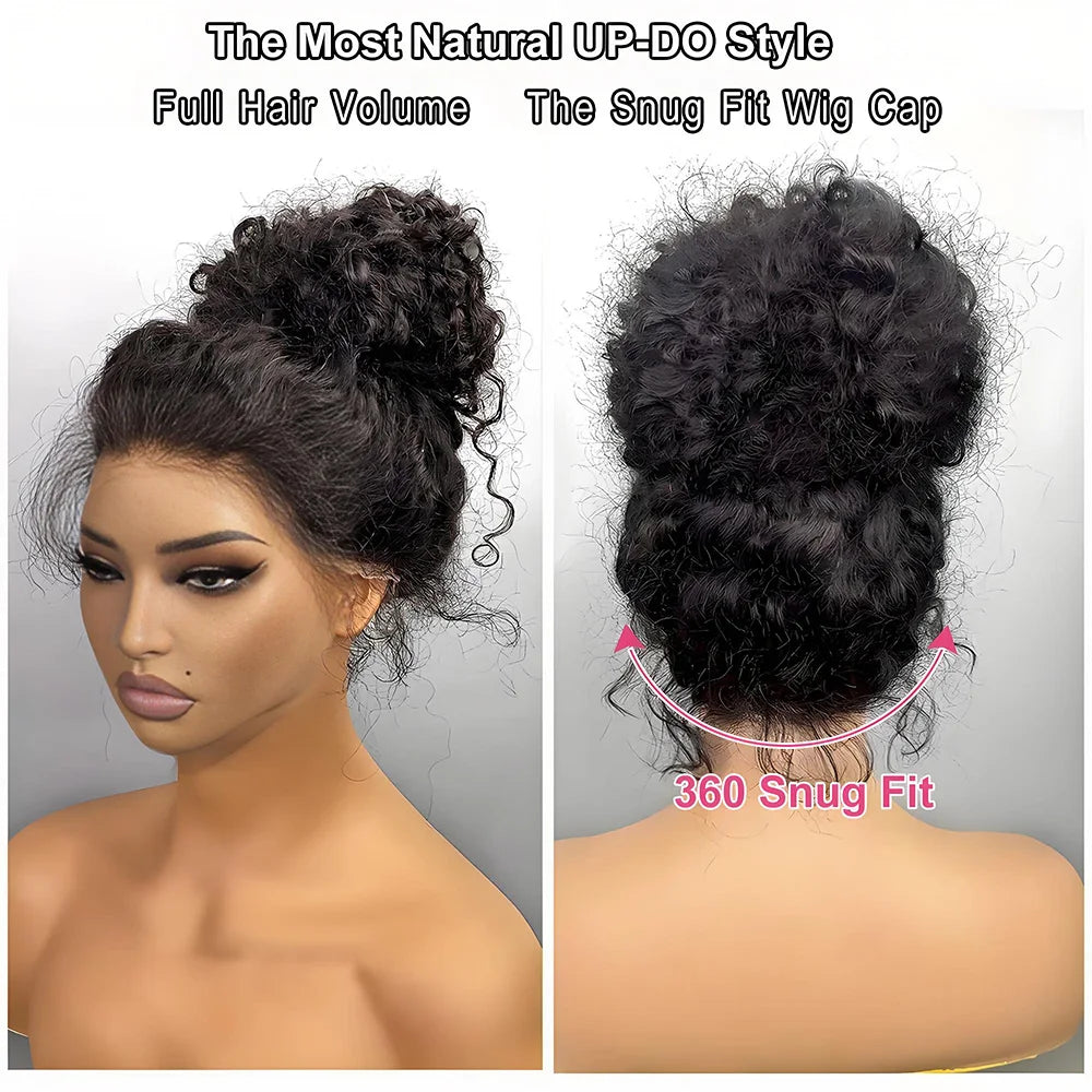 250 Density Invisi Strap 360 Full Lace Frontal Kinky Curly Wig 30 inch Black Human Hair Drawstring Snug Water Wig Preplucked